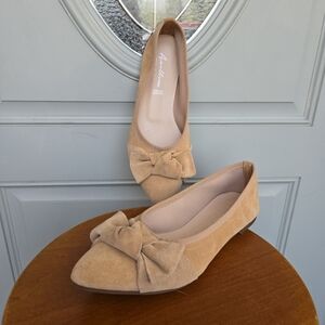 Avellini Tan Suede Bow Flats Genuine Leather
